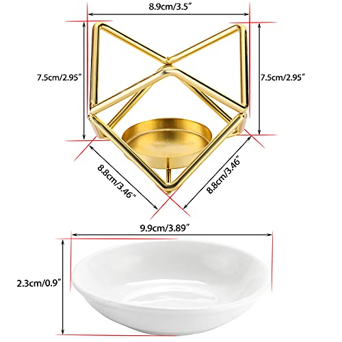 JuxYes Euro Metal Oil Burner Wax Warmer, Delicate Romantic Ceramic Tealight Candle Holder Oil Burner, Fragrance Warmer Aromatherapy Wax Candle Tart Burner Warmer Diffuser for Home Bedroom Décor