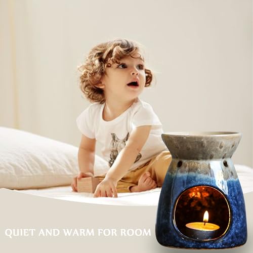 Kendiis Essential Oil Burner, Ceramic Tealight Candle Holder Wax Melt Burners, Aromatherapy Aroma Diffuser Burner for Living Room, Balcony, Patio, Porch and Garden - Blue