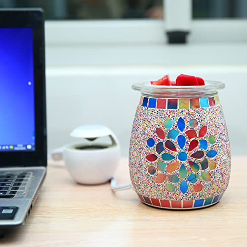 Mosaic Glass Wax melt Warmer Electric Oil Burner Candle Wax Warmer Romantic Aroma Warmer for Essential Oils Burner & Premium Wax Melts Burner,Simple Roller Switch,Gift,Home Decoration