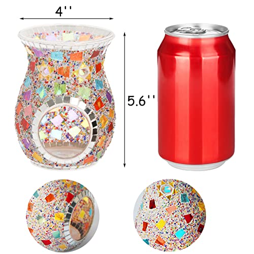 Lyellfe 2 Pack Essential Oil Burner, Fragrance Oil Warmer, Decorative Tealight Candle Holder, Incense Aromatherapy Oil Diffuser, Scented Wax Warmer for Gift Home Table Decor, Mosaic Glass
