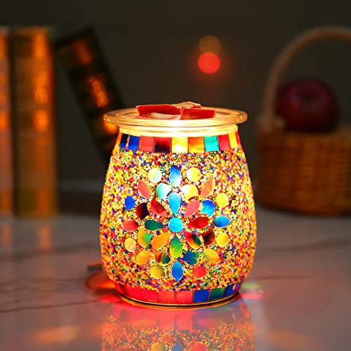 Mosaic Glass Wax melt Warmer Electric Oil Burner Candle Wax Warmer Romantic Aroma Warmer for Essential Oils Burner & Premium Wax Melts Burner,Simple Roller Switch,Gift,Home Decoration