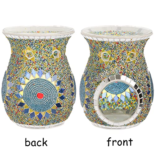 Lyellfe 2 Pack Essential Oil Burner, Fragrance Oil Warmer, Decorative Tealight Candle Holder, Incense Aromatherapy Oil Diffuser, Scented Wax Warmer for Gift Home Table Decor, Mosaic Glass