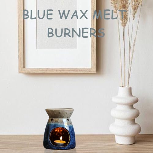Kendiis Essential Oil Burner, Ceramic Tealight Candle Holder Wax Melt Burners, Aromatherapy Aroma Diffuser Burner for Living Room, Balcony, Patio, Porch and Garden - Blue