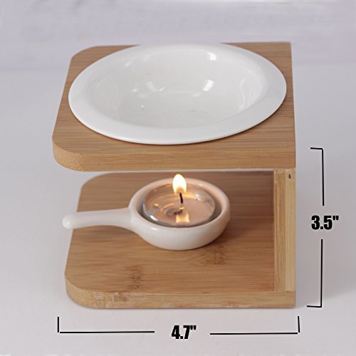 Singeek 100ML Ceramic Tea Light Holder,Essential Oil Burner Candle Aroma Diffuser for Spa Yoga Meditation (I-Shaped White, Wood)