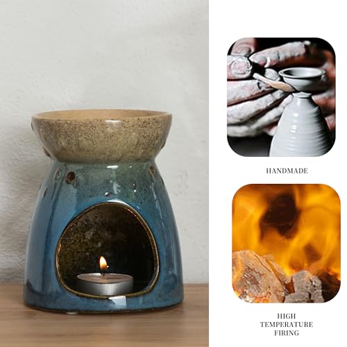 Kendiis Essential Oil Burner, Ceramic Tealight Candle Holder Wax Melt Burners, Aromatherapy Aroma Diffuser Burner for Living Room, Balcony, Patio, Porch and Garden - Blue