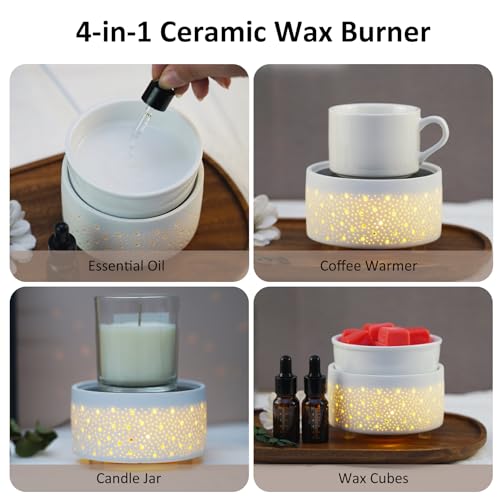 Geronland Wax Melt Warmer with Timer Ceramic 3-in-1 Oil Burner Electric Candle Wax Warmer Burner Wax Melter Fragrance Warmer for Scented Waxs Home Office Bedroom Aromatherapy
