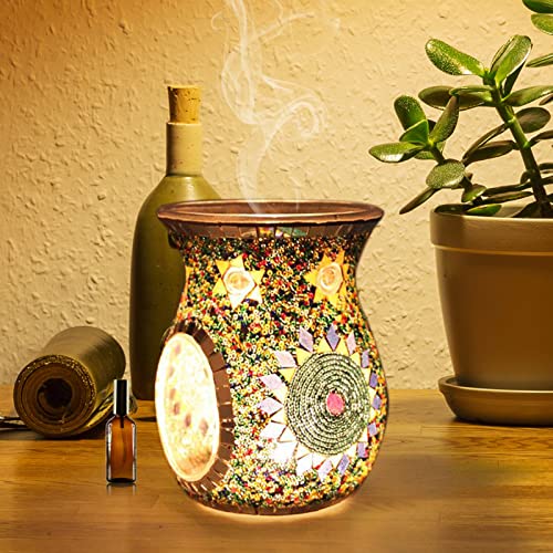 Lyellfe 2 Pack Essential Oil Burner, Fragrance Oil Warmer, Decorative Tealight Candle Holder, Incense Aromatherapy Oil Diffuser, Scented Wax Warmer for Gift Home Table Decor, Mosaic Glass