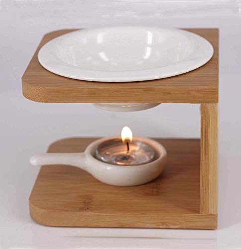 Singeek 100ML Ceramic Tea Light Holder,Essential Oil Burner Candle Aroma Diffuser for Spa Yoga Meditation (I-Shaped White, Wood)