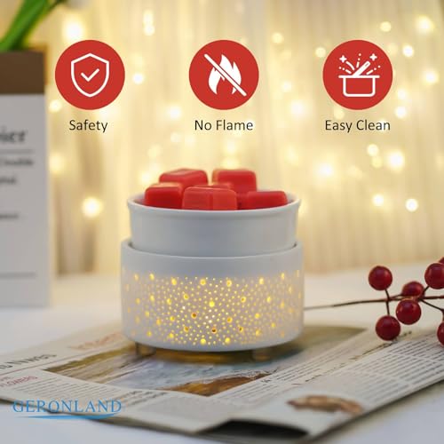Geronland Wax Melt Warmer with Timer Ceramic 3-in-1 Oil Burner Electric Candle Wax Warmer Burner Wax Melter Fragrance Warmer for Scented Waxs Home Office Bedroom Aromatherapy