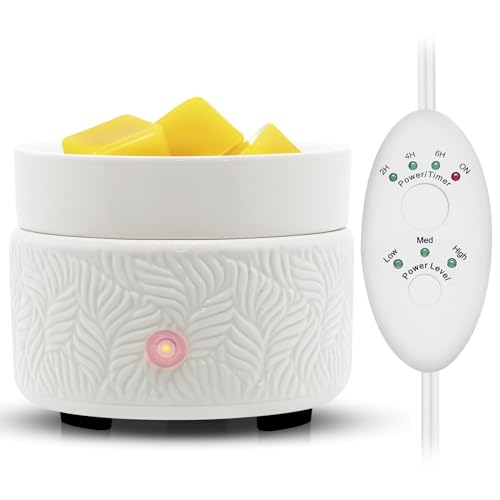 Candle Wax Melts Warmer Burner - Ceramic Essential Oil Warmer 3-in-1 Wax Melter Timer Adjust Fragrance Intensity Auto Shut Off for Scented Wax Tart Cube Aromatherapy Home Office Bedroom Decor Gifts