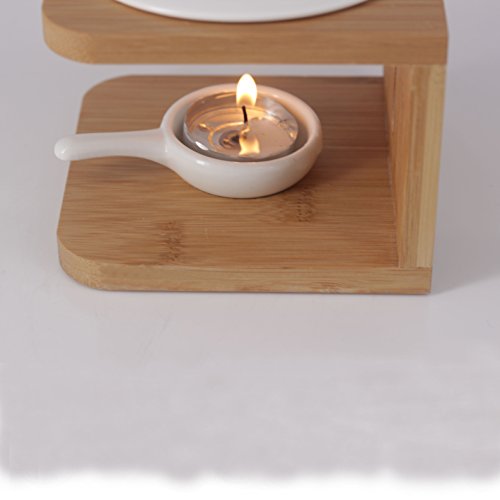 Singeek 100ML Ceramic Tea Light Holder,Essential Oil Burner Candle Aroma Diffuser for Spa Yoga Meditation (I-Shaped White, Wood)
