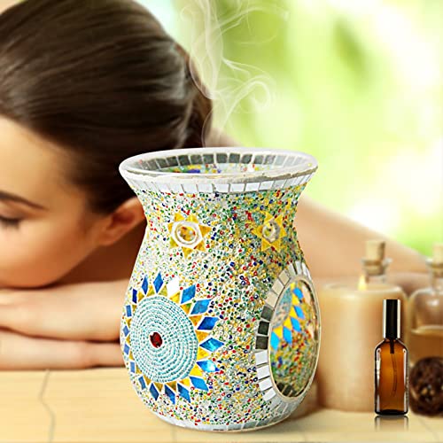 Lyellfe 2 Pack Essential Oil Burner, Fragrance Oil Warmer, Decorative Tealight Candle Holder, Incense Aromatherapy Oil Diffuser, Scented Wax Warmer for Gift Home Table Decor, Mosaic Glass