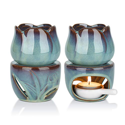 ComSaf Wax Melt Burners Essential Oil Burner Set of 2, Aromatherapy Aroma Burner Ceramic Oil Diffuser Candle Tealight Holder Home Bedroom Decor Christmas Housewarming Gift