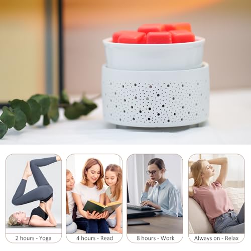 Geronland Wax Melt Warmer with Timer Ceramic 3-in-1 Oil Burner Electric Candle Wax Warmer Burner Wax Melter Fragrance Warmer for Scented Waxs Home Office Bedroom Aromatherapy