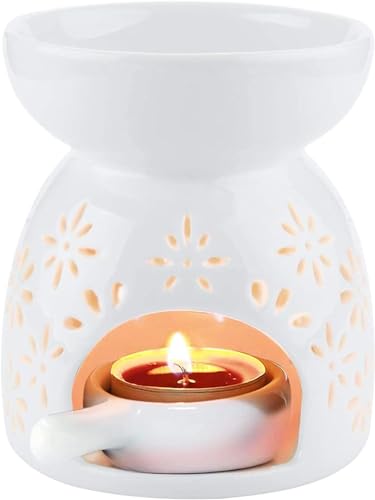 Minidiva Wax Melt Essential Oil Burner, Ceramic Aroma Burners Assorted Wax Warmer Aromatherapy Tarts Holder Candle Scented Diffuser, Valentines Day Hollowed Out Aromatherapy Stove（Akura）