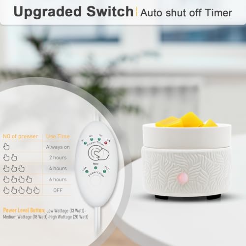 Candle Wax Melts Warmer Burner - Ceramic Essential Oil Warmer 3-in-1 Wax Melter Timer Adjust Fragrance Intensity Auto Shut Off for Scented Wax Tart Cube Aromatherapy Home Office Bedroom Decor Gifts