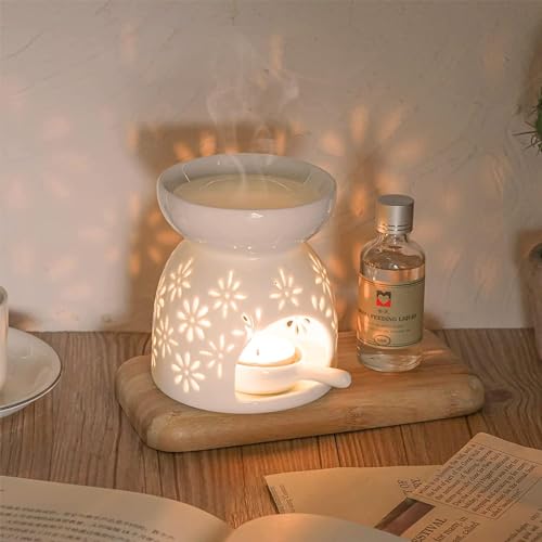 Minidiva Wax Melt Essential Oil Burner, Ceramic Aroma Burners Assorted Wax Warmer Aromatherapy Tarts Holder Candle Scented Diffuser, Valentines Day Hollowed Out Aromatherapy Stove（Akura）