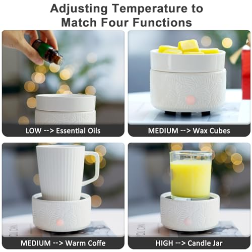 Candle Wax Melts Warmer Burner - Ceramic Essential Oil Warmer 3-in-1 Wax Melter Timer Adjust Fragrance Intensity Auto Shut Off for Scented Wax Tart Cube Aromatherapy Home Office Bedroom Decor Gifts