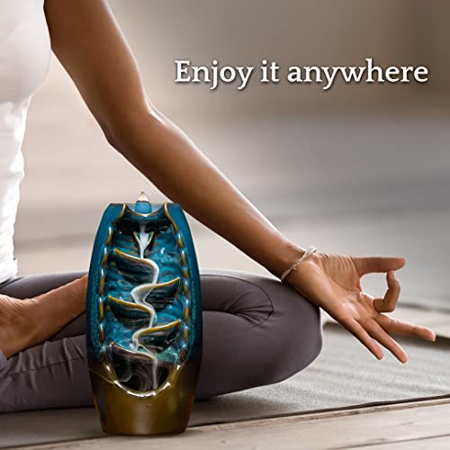 Inscents Waterfall AS-SEEN-ON-TV Ceramic Incense Holder Cone Burner with Backflow Design Ornament Home Decor Aromatherapy for Spa Office Bedroom Yoga +100pcs Essential Oil Dipped Scented Incense Cones