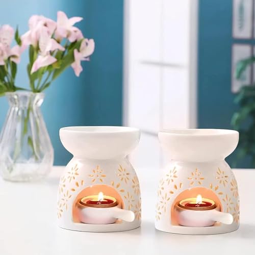 Minidiva Wax Melt Essential Oil Burner, Ceramic Aroma Burners Assorted Wax Warmer Aromatherapy Tarts Holder Candle Scented Diffuser, Valentines Day Hollowed Out Aromatherapy Stove（Akura）