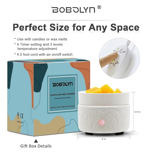 Candle Wax Melts Warmer Burner - Ceramic Essential Oil Warmer 3-in-1 Wax Melter Timer Adjust Fragrance Intensity Auto Shut Off for Scented Wax Tart Cube Aromatherapy Home Office Bedroom Decor Gifts
