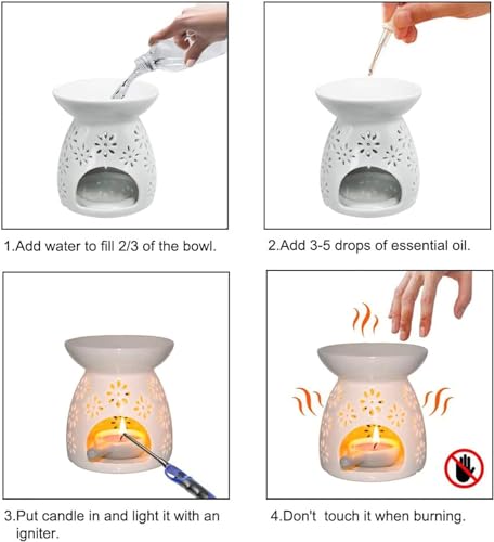 Minidiva Wax Melt Essential Oil Burner, Ceramic Aroma Burners Assorted Wax Warmer Aromatherapy Tarts Holder Candle Scented Diffuser, Valentines Day Hollowed Out Aromatherapy Stove（Akura）