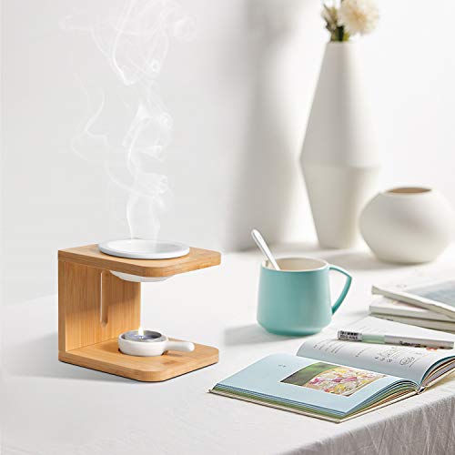ComSaf Wooden Essential Oil Burner, Scented Wax Melt Burner with Candle Holder, Aromatherapy Aroma Burner Oil Diffuser Candle Tealight Oil Warmer Yoga Spa Home Bedroom Decor Gift, Pack of 2 White