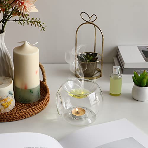 Uonlytech Clear Glass Tealight Holder Essential Oil Burner Wax Candle Tart Burner Warmer Diffuser Aroma Candle Warmers Decoration