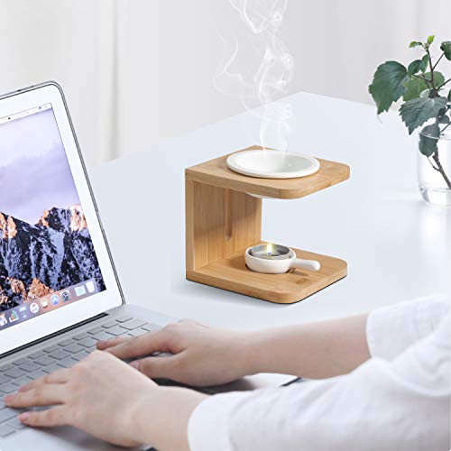 ComSaf Wooden Essential Oil Burner, Scented Wax Melt Burner with Candle Holder, Aromatherapy Aroma Burner Oil Diffuser Candle Tealight Oil Warmer Yoga Spa Home Bedroom Decor Gift, Pack of 2 White