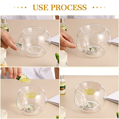 Uonlytech Clear Glass Tealight Holder Essential Oil Burner Wax Candle Tart Burner Warmer Diffuser Aroma Candle Warmers Decoration