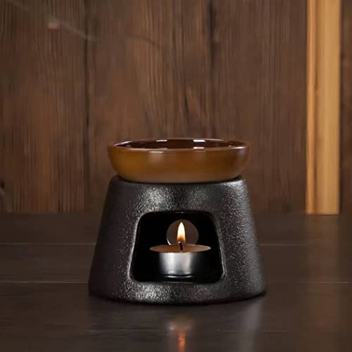 Warmself Hand Made Large Capacity Essential Oil Burner Wax Melt Burners, Aromatherapy Aroma Burner Ceramic Oil Diffuser Candle Tealight Holder Home Bedroom Decor Brown