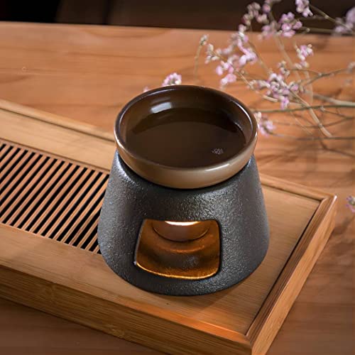 Warmself Hand Made Large Capacity Essential Oil Burner Wax Melt Burners, Aromatherapy Aroma Burner Ceramic Oil Diffuser Candle Tealight Holder Home Bedroom Decor Brown