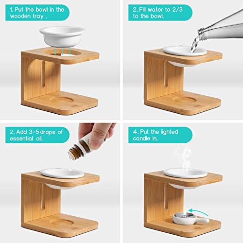ComSaf Wooden Essential Oil Burner, Scented Wax Melt Burner with Candle Holder, Aromatherapy Aroma Burner Oil Diffuser Candle Tealight Oil Warmer Yoga Spa Home Bedroom Decor Gift, Pack of 2 White