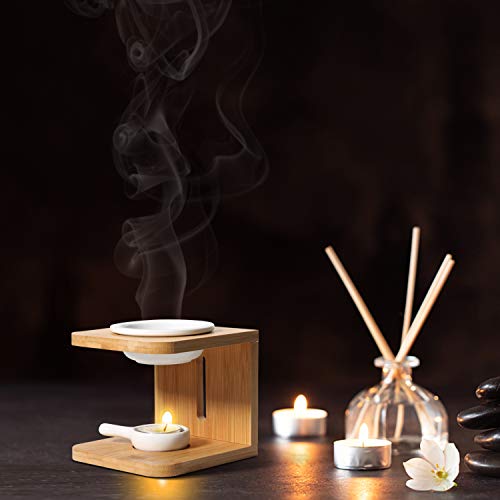 ComSaf Wooden Essential Oil Burner, Scented Wax Melt Burner with Candle Holder, Aromatherapy Aroma Burner Oil Diffuser Candle Tealight Oil Warmer Yoga Spa Home Bedroom Decor Gift, Pack of 2 White