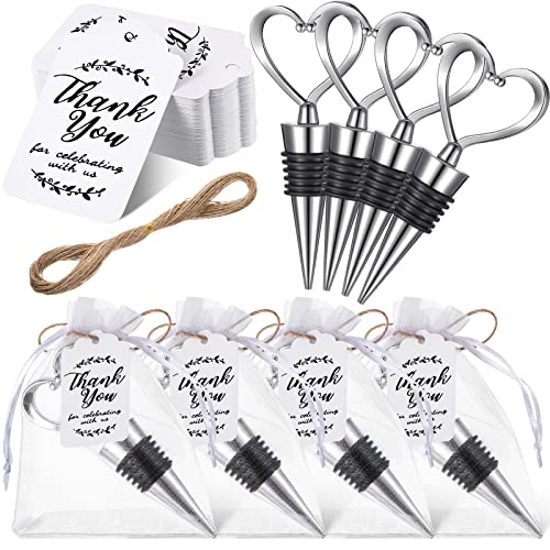 Heart-shaped Wine Stoppers with Gift Bags & Labels