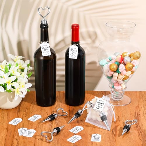 Heart-shaped Wine Stoppers with Gift Bags & Labels
