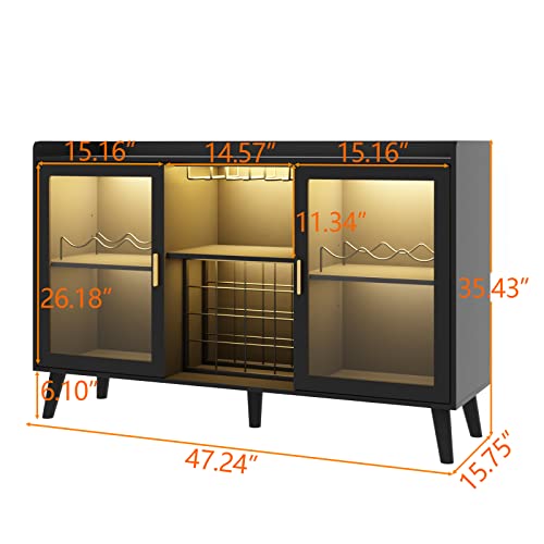 LED Wine Cabinet with Glass Holder & Storage Space