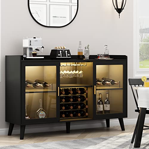 LED Wine Cabinet with Glass Holder & Storage Space