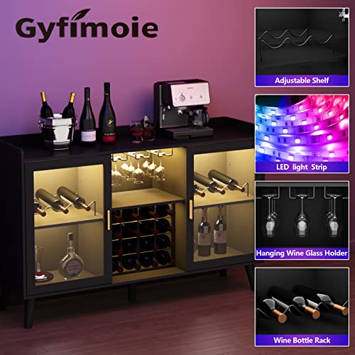 LED Wine Cabinet with Glass Holder & Storage Space
