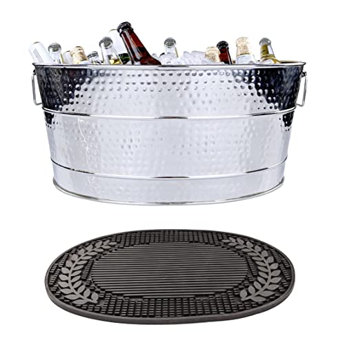 Insulated Stainless Steel Beverage Tub & Bar Mat - 6-Gallon
