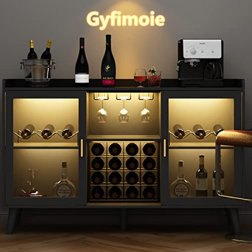 LED Wine Cabinet with Glass Holder & Storage Space