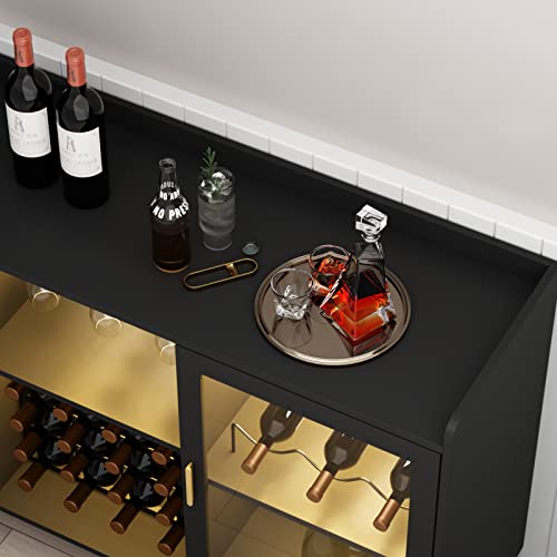 LED Wine Cabinet with Glass Holder & Storage Space