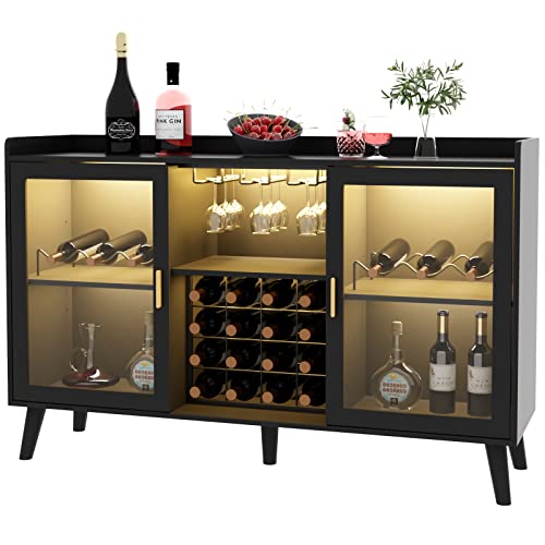 LED Wine Cabinet with Glass Holder & Storage Space