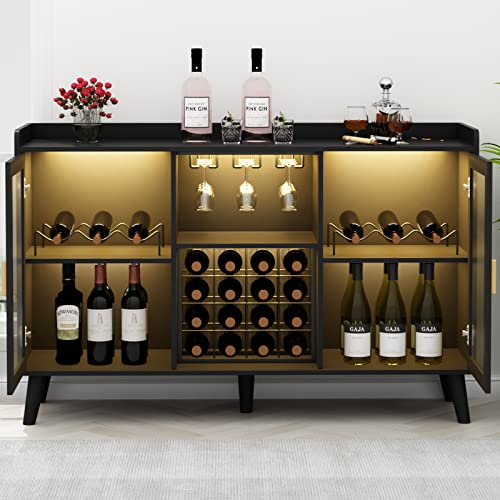 LED Wine Cabinet with Glass Holder & Storage Space