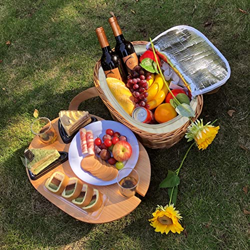 Wicker Picnic Basket Set for Two with Table & Cooler
