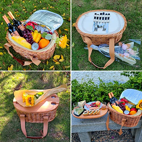Wicker Picnic Basket Set for Two with Table & Cooler