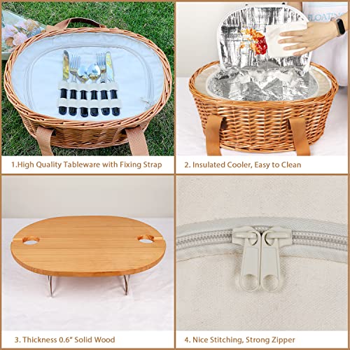 Wicker Picnic Basket Set for Two with Table & Cooler