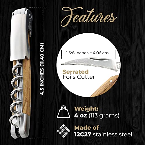 French Luxury Olive Wood Corkscrew - Laguiole Wine Opener