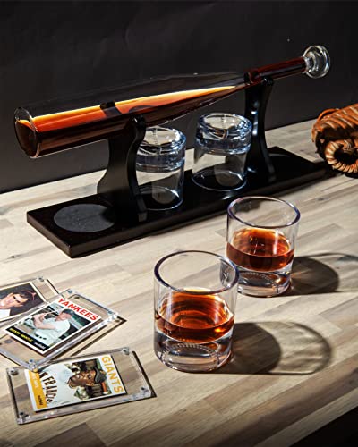 Baseball Decanter Set with 4 Glasses for Wine & Whiskey