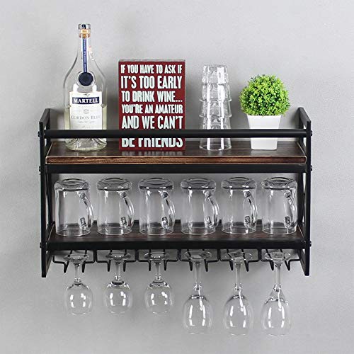 Industrial 2-tier Wine Glass Rack with Shelf